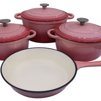 7 Piece Glazed Cast Iron Dutch Oven Cookware Pot & Pan Set - Pink